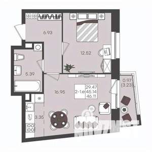 2-к квартира, вторичка, 46м2, 16/22 этаж