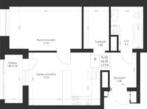 1-к квартира, вторичка, 48м2, 13/23 этаж