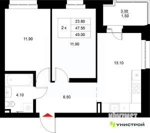 2-к квартира, вторичка, 49м2, 10/22 этаж