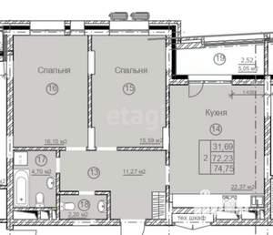 2-к квартира, сданный дом, 40739м2, 5/12 этаж