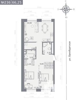 2-к квартира, строящийся дом, 67м2, 2/25 этаж