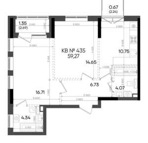 2-к квартира, вторичка, 59м2, 13/23 этаж