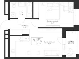 1-к квартира, вторичка, 42м2, 12/23 этаж