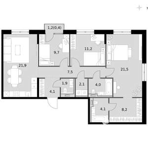 4-к квартира, вторичка, 97м2, 4/14 этаж