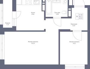 2-к квартира, вторичка, 48м2, 13/22 этаж