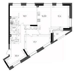 2-к квартира, вторичка, 103м2, 9/15 этаж