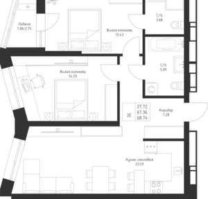 2-к квартира, вторичка, 69м2, 3/23 этаж