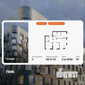 3-к квартира, вторичка, 68м2, 19/24 этаж