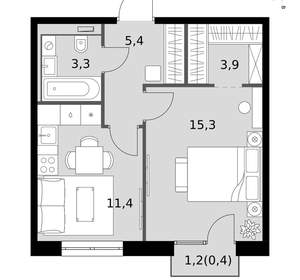 1-к квартира, вторичка, 40м2, 8/19 этаж