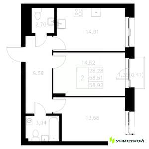 2-к квартира, вторичка, 59м2, 5/8 этаж