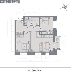 2-к квартира, строящийся дом, 60м2, 6/23 этаж