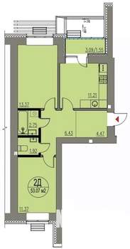2-к квартира, строящийся дом, 53м2, 8/10 этаж