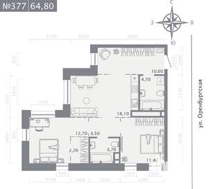 2-к квартира, строящийся дом, 65м2, 2/25 этаж