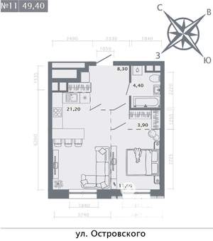 1-к квартира, вторичка, 49м2, 4/8 этаж