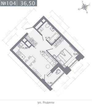 1-к квартира, строящийся дом, 37м2, 13/23 этаж