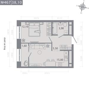 1-к квартира, строящийся дом, 38м2, 9/23 этаж