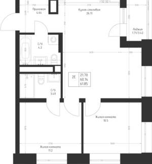 2-к квартира, вторичка, 62м2, 13/23 этаж