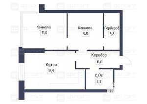2-к квартира, вторичка, 51м2, 3/17 этаж