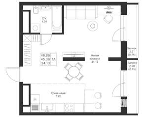 1-к квартира, вторичка, 47м2, 9/24 этаж