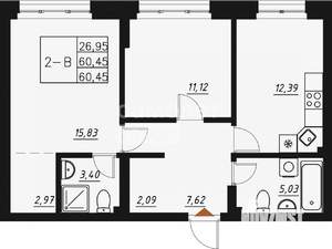 2-к квартира, вторичка, 60м2, 3/8 этаж