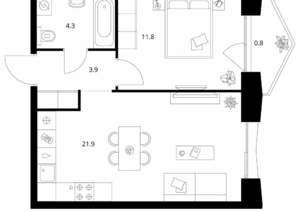 1-к квартира, вторичка, 43м2, 6/15 этаж
