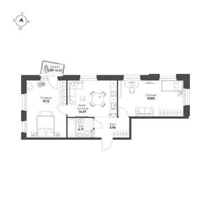 2-к квартира, строящийся дом, 65м2, 12/19 этаж
