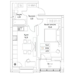 1-к квартира, вторичка, 41м2, 1/9 этаж
