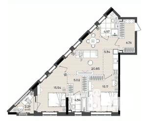 2-к квартира, вторичка, 80м2, 7/23 этаж