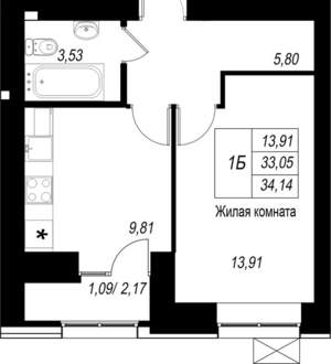 1-к квартира, вторичка, 34м2, 3/10 этаж
