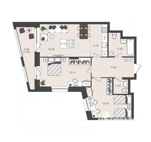 3-к квартира, вторичка, 78м2, 10/22 этаж