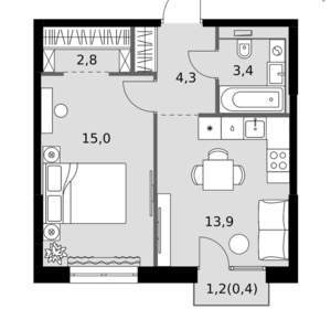 1-к квартира, вторичка, 40м2, 3/20 этаж