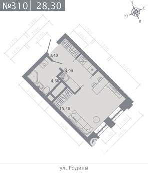 Студия квартира, строящийся дом, 28м2, 20/23 этаж