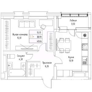 1-к квартира, вторичка, 41м2, 9/9 этаж