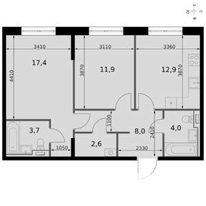 2-к квартира, вторичка, 61м2, 10/19 этаж