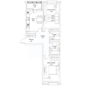 2-к квартира, вторичка, 64м2, 4/9 этаж