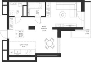 1-к квартира, вторичка, 43м2, 4/25 этаж