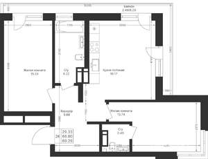 2-к квартира, вторичка, 69м2, 6/10 этаж