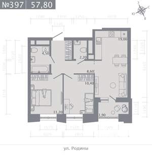 2-к квартира, строящийся дом, 58м2, 10/23 этаж