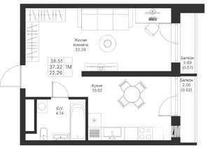 1-к квартира, вторичка, 39м2, 3/24 этаж