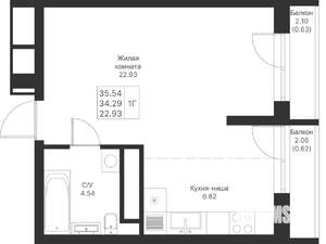 1-к квартира, вторичка, 36м2, 22/25 этаж