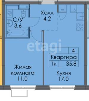 1-к квартира, вторичка, 36м2, 5/12 этаж