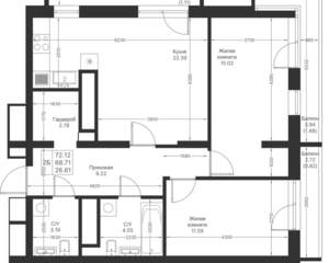 2-к квартира, вторичка, 72м2, 16/25 этаж