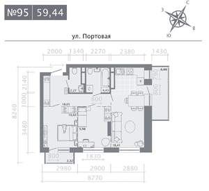 2-к квартира, строящийся дом, 59м2, 4/9 этаж