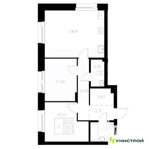 2-к квартира, вторичка, 70м2, 2/8 этаж