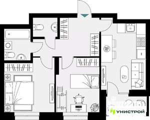 2-к квартира, вторичка, 56м2, 17/18 этаж
