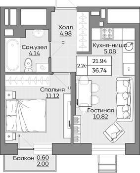 2-к квартира, вторичка, 37м2, 9/24 этаж