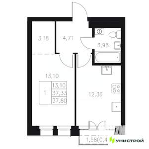 1-к квартира, вторичка, 38м2, 2/8 этаж