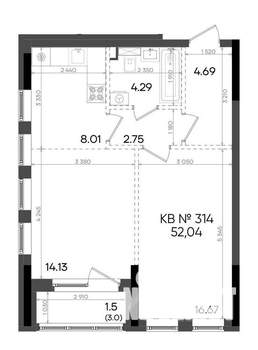 2-к квартира, вторичка, 52м2, 2/23 этаж