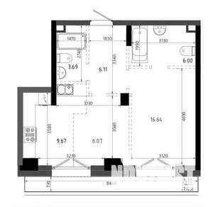 1-к квартира, вторичка, 50м2, 6/19 этаж