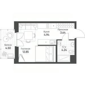 Студия квартира, строящийся дом, 27м2, 15/20 этаж